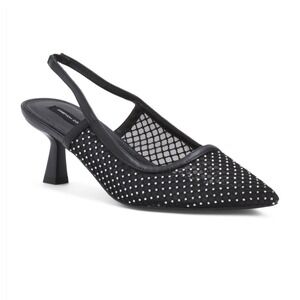 Black Heels French Connection Slingback Mesh Rhinestone Party Shoes Size 9 NWT